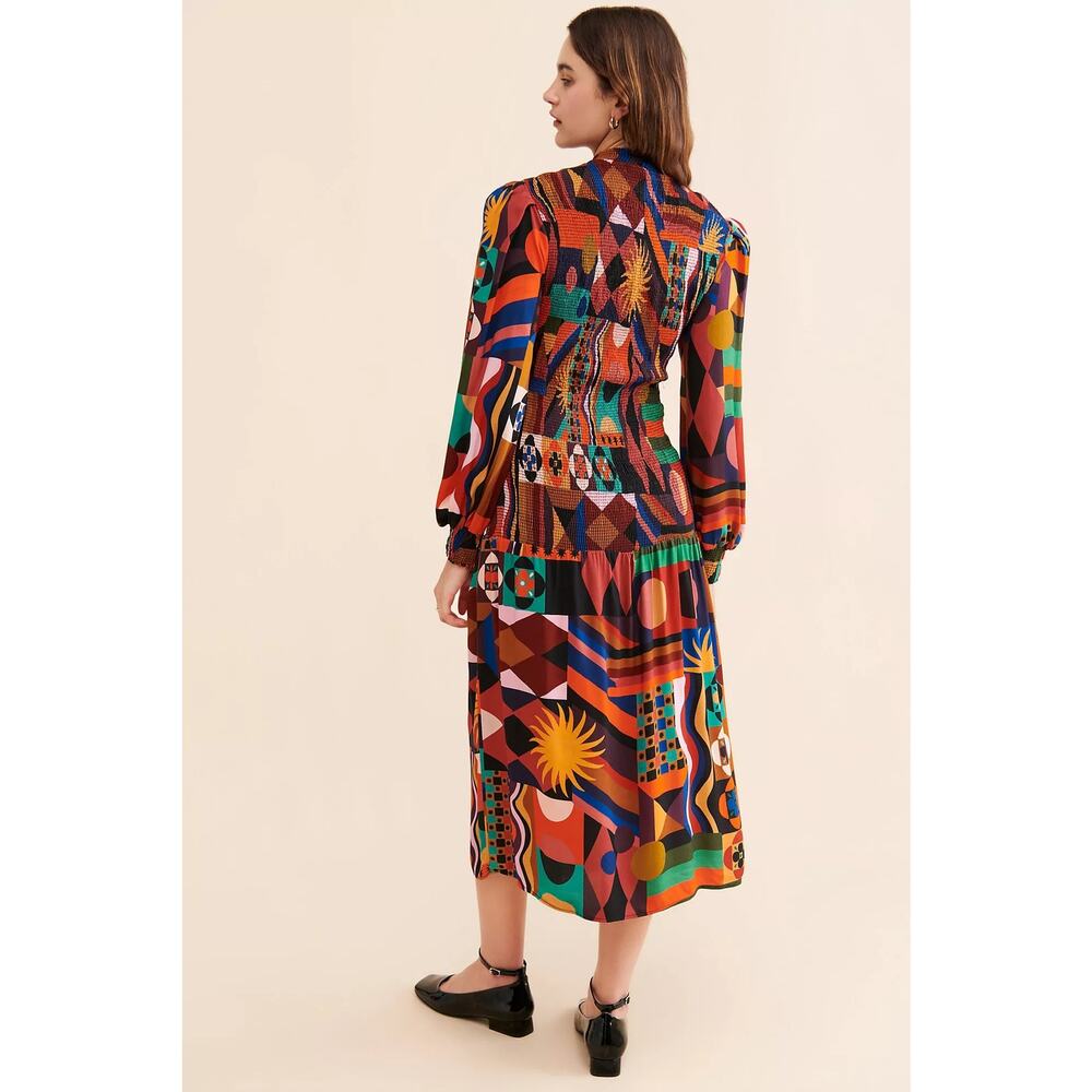FARM Rio Tropical Shapes Smocked Midi Dress Multi Color Medium - Picture 2 of 11